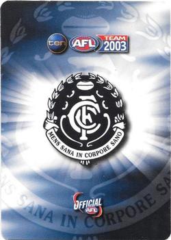 2003 Team Zone AFL Team #99 Corey McKernan Back